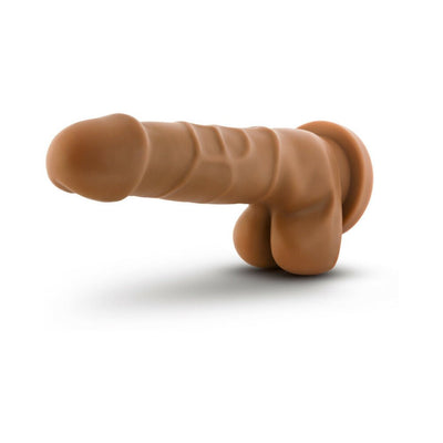 Chocolate-colored realistic dildo with suction cup base and detailed texture on a white background.