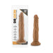 Dr. Skin realistic 7.5-inch chocolate-colored dildo with suction cup base shown in and out of packaging.