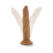 Chocolate-colored realistic dildo with suction cup base shown in adjustable upright positions on white background.