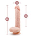 Beige silicone dildo with realistic texture, suction cup base, 8.5 inches long and 1.75 inches wide, 6.5 inches insertable length.