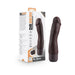 Brown 7-inch Dr. Steve vibrating silicone dildo with flexible shaft and one-button control, shown with packaging.