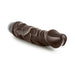Chocolate-colored realistic textured vibrating dildo with twist dial control on a white background.