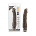Chocolate-colored realistic textured vibrator with twist dial base shown in and out of packaging.