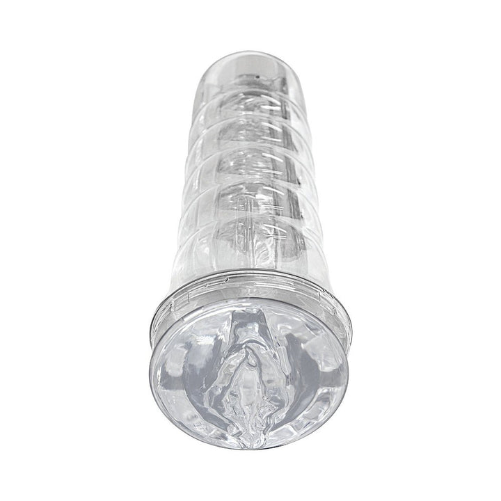 Clear Dream-Lite Crystal Vagina Masturbator with textured interior and realistic design for discreet handheld use.