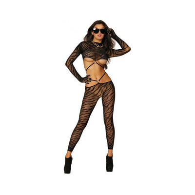 Dreamgirl 2-piece Strappy Animal Print Fishnet Gloved Bralette & Leggings Black O/s | SexToy.com