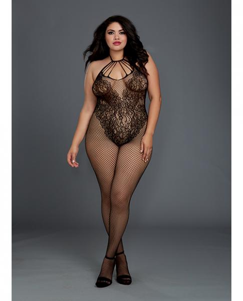 Dreamgirl Fishnet Teddy Bodystocking with Strappy Neckline, Adjustable Halter Ties and Open Crotch | SexToy.com