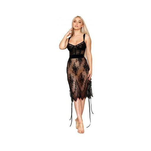 Dreamgirl Floral Lace And Stretch Velvet Slip Chemise Black S - SexToy.com