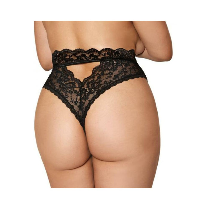 Dreamgirl High-waist Scallop Lace Panty With Keyhole Back Black 2xl | SexToy.com