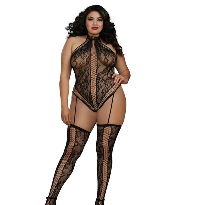 Dreamgirl Lace Teddy Bodystocking with Criss-cross Details - SexToy.com