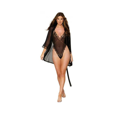 Dreamgirl Mesh Robe & Strappy Back Teddy With Lace Trim Black Xl Hanging | SexToy.com