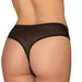 Back view of black mesh thong with shadow stripe elastic detail on a model against a white background.