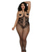 Dreamgirl Open-Cup Bodystocking with Knitted Lace Teddy Design, Fishnet Legs, Open Crotch and Adjustable Halter Ties - SexToy.com