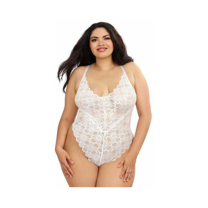 Dreamgirl Plus-size Stretch Lace Teddy & Sheer Mesh Maxi Skirt With Adjustable Straps & G-string Whi - SexToy.com