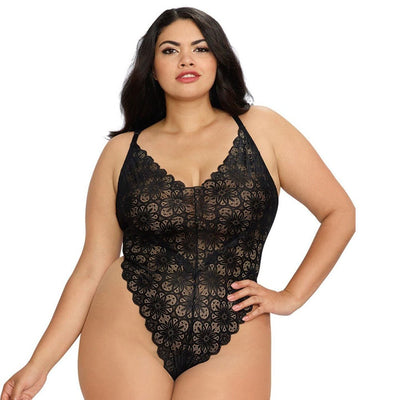 Dreamgirl Stretch Lace Teddy & Sheer Mesh Maxi Skirt With Adjustable Straps & G-String - SexToy.com