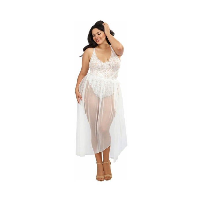 Dreamgirl Stretch Lace Teddy & Sheer Mesh Maxi Skirt With Adjustable Straps & G-String - SexToy.com