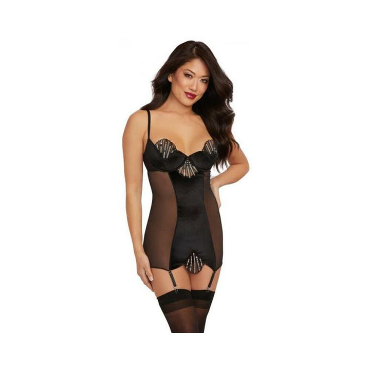 Dream Girl Stretch Velvet Gater Slip Black Dream Girl Stretch Velvet Gater Slip Black