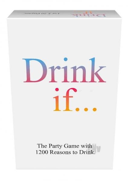 Drink If card game box with colorful text and tagline highlighting 1200 reasons to drink for party fun.