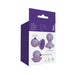 Packaging of Kinx Dual Masseuse Silicone Nip Suckers in purple with product details and illustrations of the nipple suckers.