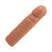 Beige strapless 7-inch textured penis extension with realistic shape and smooth tip on white background.
