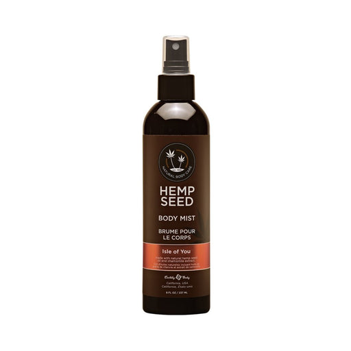 8oz dark brown spray bottle of EB Hemp Seed Body Mist Isle of You with natural hemp seed and chamomile extract label