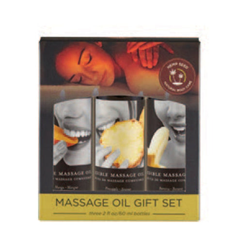 Earthly Body Edible Massage Oil Gift Set: 2oz Mango,2oz Banana & 2oz Pineapple | SexToy.com