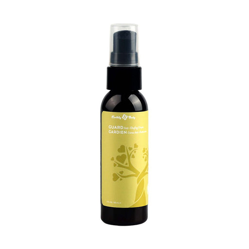 2 oz black pump bottle of Earthly Body Hemp Seed by Night Guard Anti-Chafing Cream with yellow label and tree design