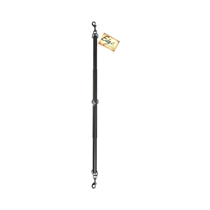 Black adjustable spreader bar with metal clips on each end and a central attachment point, designed for versatile use.