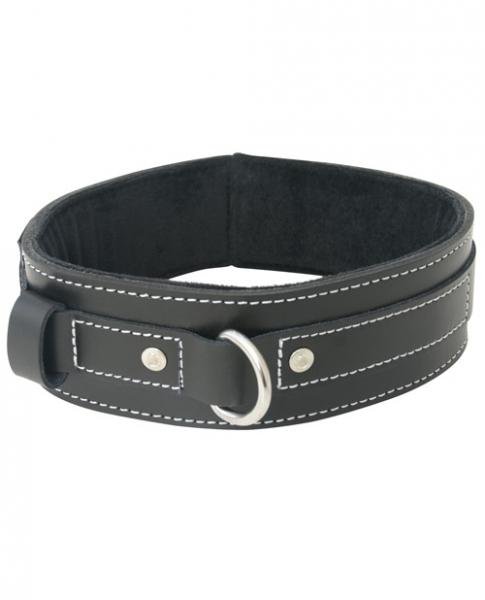 Edge Lined Leather Collar Black O/S | SexToy.com