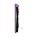 Black double-ended dildo with realistic texture displayed in tall purple and white packaging.