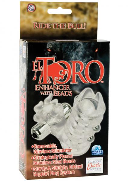 El Toro Enhancer With Beads With Removable Stimulator Waterproof 3.5 Inch Clear | SexToy.com