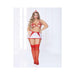 Elastic Triangle Bra, Mesh Skirt W/strappy Back, Thong & Headpiece Red/white Qn - SexToy.com