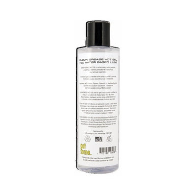 Clear bottle of Elbow Grease H2O Hot Gel water-based warming lubricant with black cap and detailed label text.