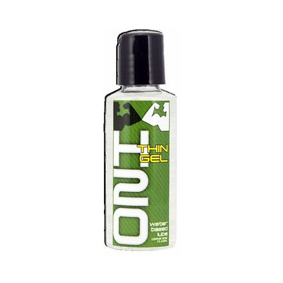 Bottle of Elbow Grease H2O Thin Gel water-based lubricant with green label and black cap, 2.4 oz size.