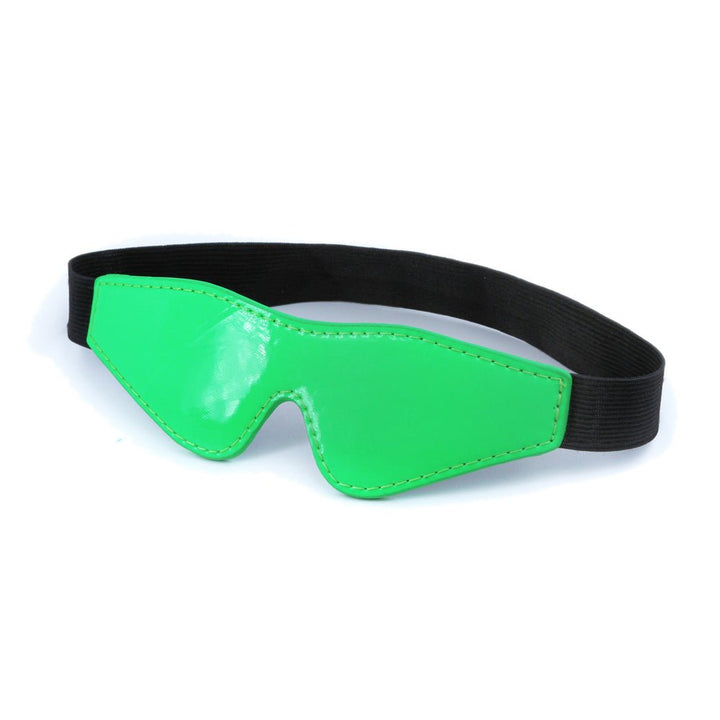 Green synthetic leather blindfold with black elastic strap for comfortable fit