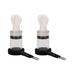 Pair of white and transparent electro nipple twisters with attached black cables on a white background.