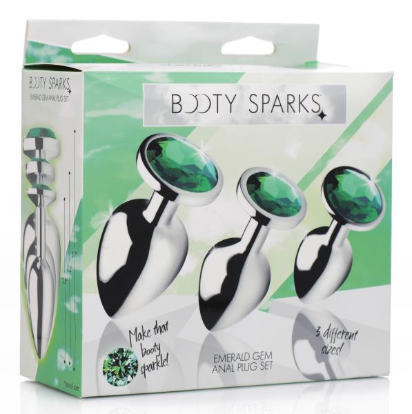 Emerald Gem Anal Plug Set 3 Silver Plugs with Green End | SexToy.com