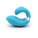 Blue swan-shaped finger vibrator with ergonomic curve and silver accent, made of smooth silicone.