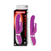 Purple dual motor rabbit vibrator with textured shaft and ergonomic handle, shown with packaging box.
