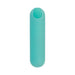 Teal rechargeable vibrating bullet with smooth matte finish and power button on top.