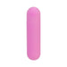 Compact pink rechargeable vibrating bullet with power button on top, designed for discreet pleasure.