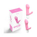Pink VeDO Eva Mini Vibe with curved G-spot head and flexible clitoral stimulator, shown with packaging box.