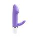 Compact purple silicone mini vibrator with curved tip and flexible clitoral stimulator, white base with silver accent.