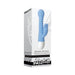 Blue flexible silicone vibrator with textured shaft and dual motors, shown in white and silver packaging.