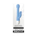 Blue flexible silicone vibrator with ribbed shaft and dual motors, featuring a bunny-shaped clitoral stimulator, rechargeable design.