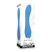 Blue Crush Petite Vibe in blue silicone with curved flexible shaft shown in white packaging with black decorative accents.