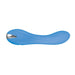 Blue curved petite silicone vibrator with a smooth, flexible shaft and metallic accent handle.