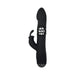 Black rotating rabbit vibrator with curved ears, textured base, and visible internal rotating beads.