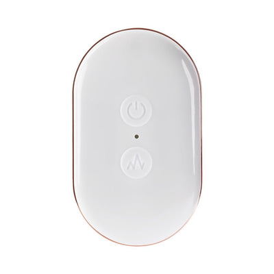 White oval remote control with power and vibration mode buttons for Evolved Eager Egg vibrator.