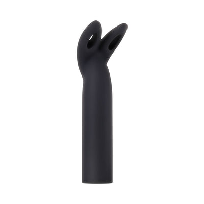 Black silicone bunny ears sleeve attachment for Evolved Four Play Kit bullet vibrator.