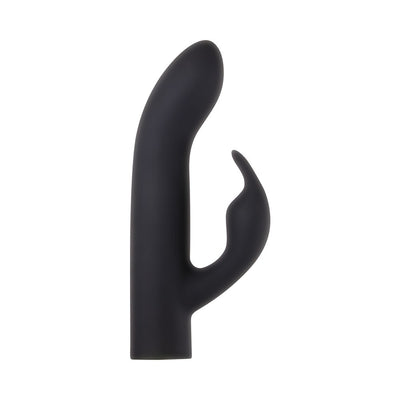 Black silicone dual-stimulation sleeve with curved G-spot and clitoral arms for Evolved Four Play Kit.